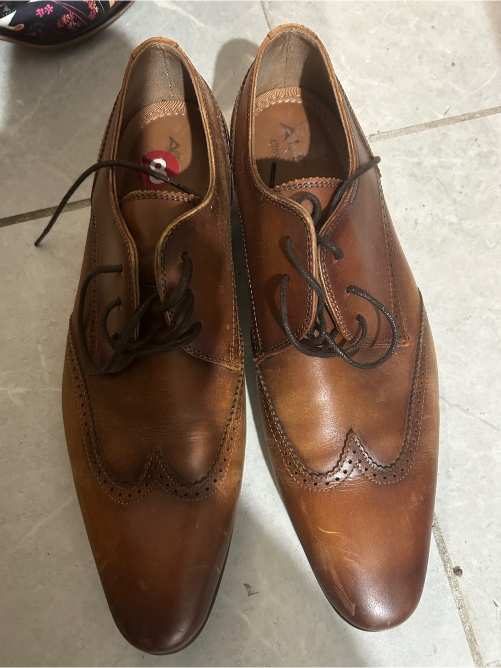 Aldo Tan/Brown Leather Wingtip Derby Shoes